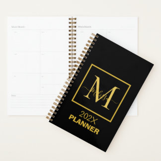 Einfache moderne Gold- und Schwarz-Monogramm Planer