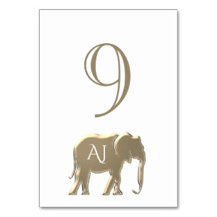 Einfache moderne Goldelephant-Monogramm-Hochzeit Tischnummer