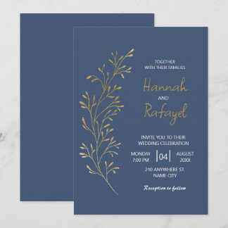 Einfache moderne goldene Blaue Hochzeit Einladung