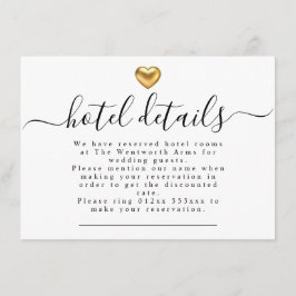 Einfache moderne Goldherz-Hochzeitshotel Details Begleitkarte