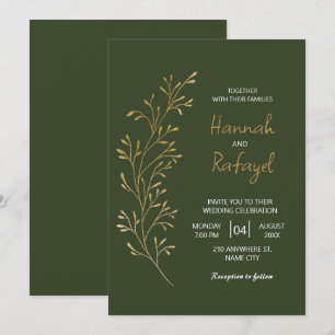 Einfache moderne Goldleaf Grüne Hochzeit Einladung