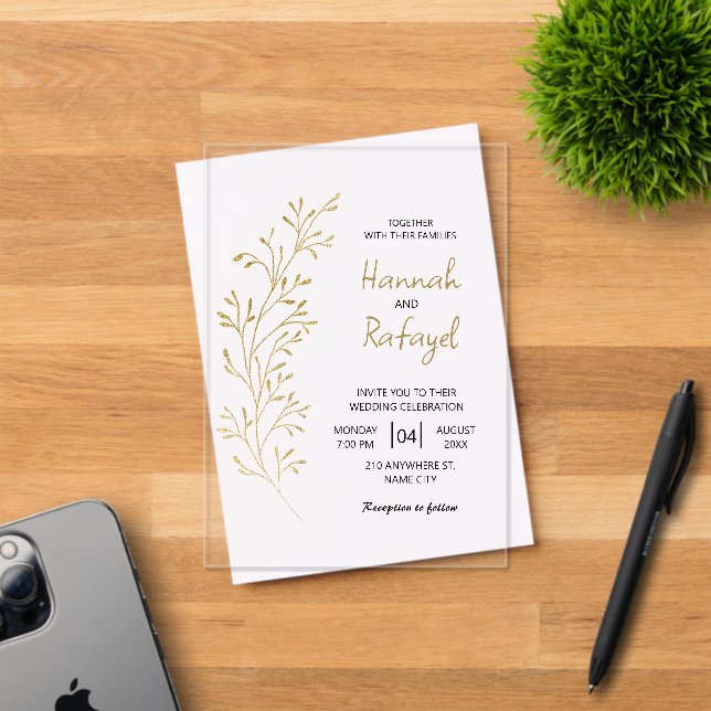 Einfache, moderne Goldleaf-Hochzeitsakryleinladung Acryleinladungen (Insitu (Einladungskarte))