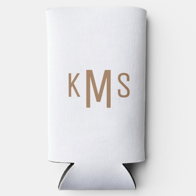 Einfache moderne Goldmonogramm-Weiß Selters Dosenkühler (Vorderseite)