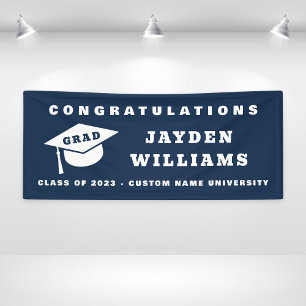 Einfache moderne Grad Cap Navy Blue Graduation Par Banner