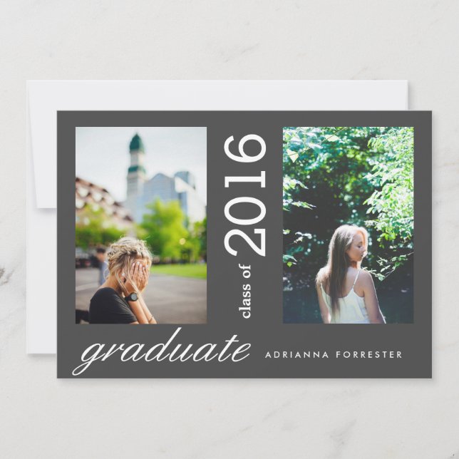 Einfache moderne Graduierung zwei Foto Steinkohle  Einladung (Vorderseite)