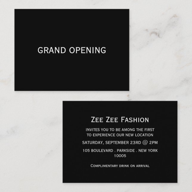 Einfache & moderne Grand Opening-Karte Visitenkarte (Vorne/Hinten)