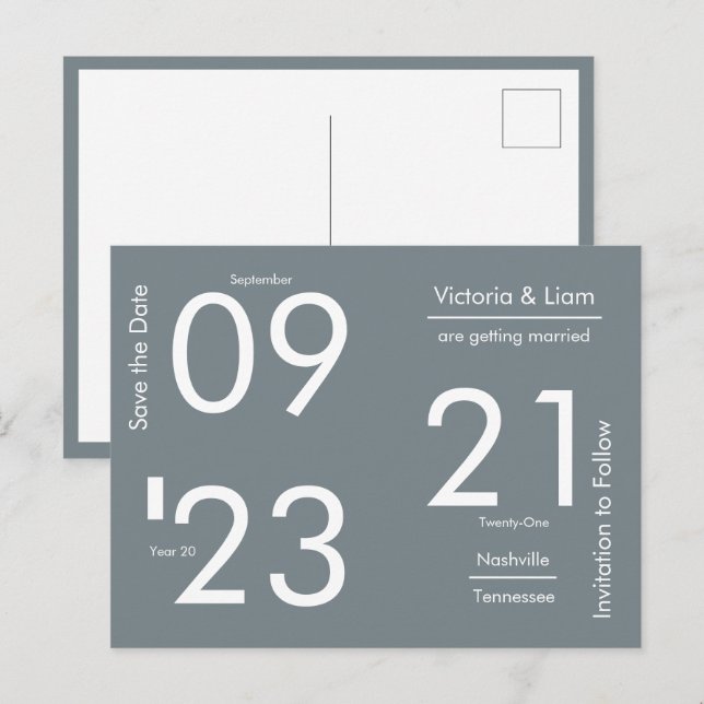 Einfache moderne graue Typografie Save the Date An Ankündigungspostkarte (Vorne/Hinten)
