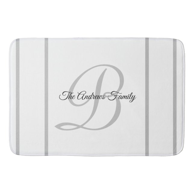 Einfache, moderne, graue, weiße Monogramm-Familie Badematte (Vorderseite)