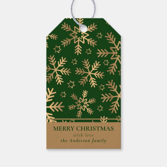 Einfache moderne grüne Gold Frohe Weihnachtsschnee Geschenkanhänger (Vorderseite)