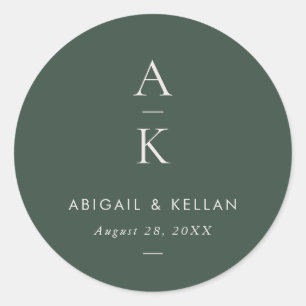 Einfache moderne grüne Mongram-Mix-Hochzeit Runder Aufkleber