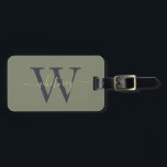 Einfache, moderne grüne Monogramm-Bezeichnung Gepäckanhänger<br><div class="desc">Einfaches,  modernes Monogramm-Design auf einem olivgrünen Hintergrund.</div>