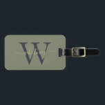 Einfache, moderne grüne Monogramm-Bezeichnung Gepäckanhänger<br><div class="desc">Einfaches, modernes Monogramm-Design auf einem olivgrünen Hintergrund.</div>