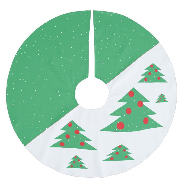 Einfache, moderne grüne Weihnachtsbaum Rote Balls Polyester Weihnachtsbaumdecke (Vorderseite)