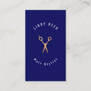 Einfache moderne Hair Stylist Gold Scissors Navy B Visitenkarte