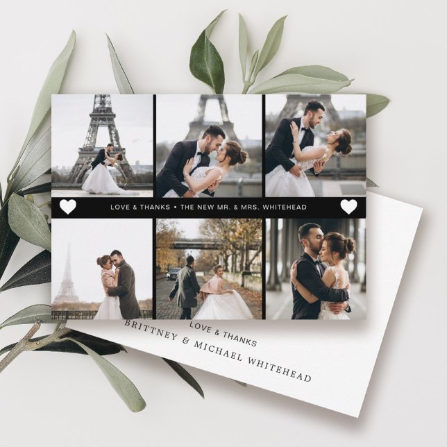 Einfache moderne handgeschriebene FotoCollage schw Dankeskarte (Von Creator hochgeladen)