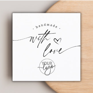 Einfache, moderne Handmade mit Liebe-Script-Logo Quadratische Visitenkarte