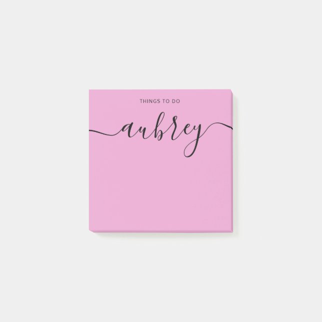 Einfache, moderne Handschrift Name Rosa Anmerkunge Post-it Klebezettel (Vorderseite)
