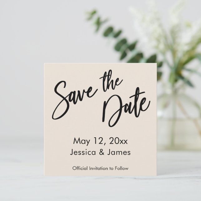 Einfache moderne Handschrift Typografie Creme Save The Date (Stehend Vorderseite)