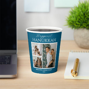Einfache Moderne Happiest Hanukkah Elegant 3 Foto Pappbecher