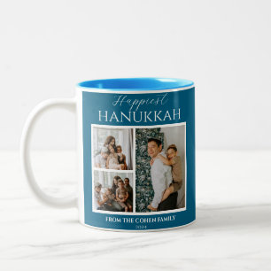 Einfache Moderne Happiest Hanukkah Elegant 3 Foto Zweifarbige Tasse