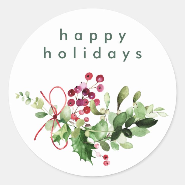 Einfache moderne Happy Holidays Snow White Runder Aufkleber (Vorderseite)