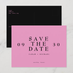 Einfache, moderne, heiß rosa Hochzeit rettet das D Postkarte