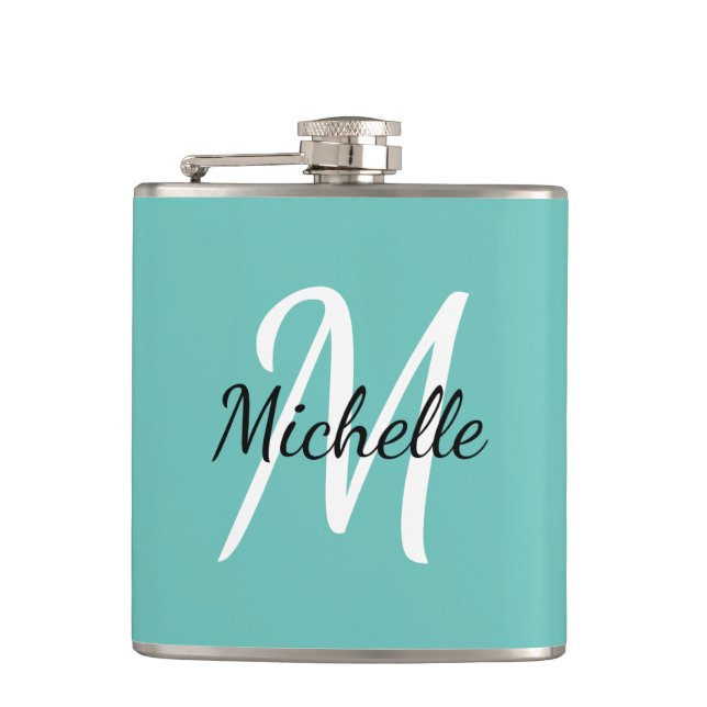 Einfache moderne hellblaue Monogramm Flachmann (Vorderseite)
