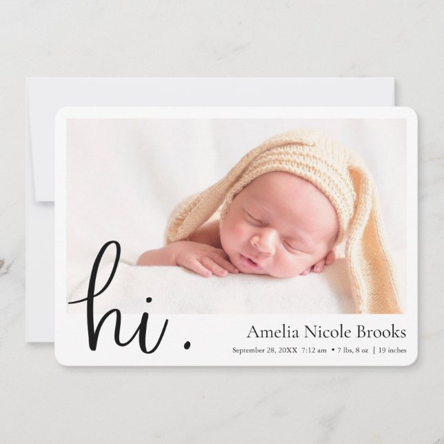 Einfache moderne Hi Custom Foto Birth Ankündigung (Vorderseite)