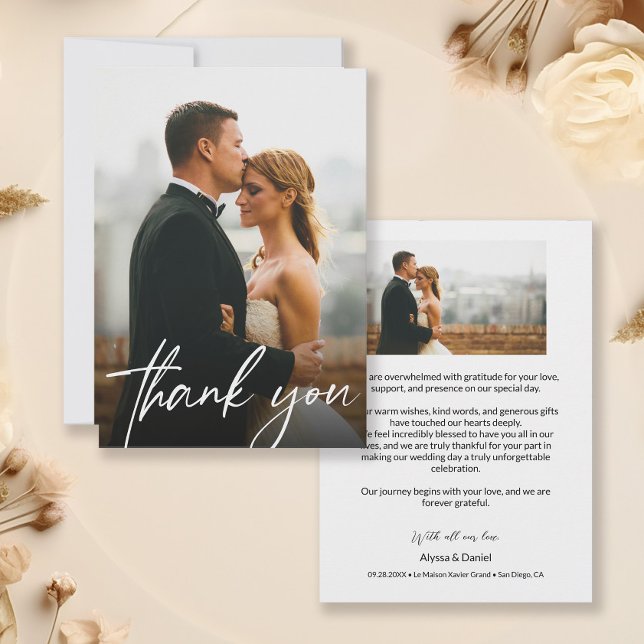 Einfache, moderne Hochzeit 2 Fotos Dankeskarte (5 x 7 Modern thank you wedding photo cards)