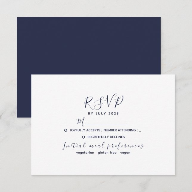 Einfache moderne Hochzeit der Navy RSVP Karte (Vorne/Hinten)