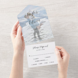 Einfache moderne Hochzeit des Fotos All In One Einladung