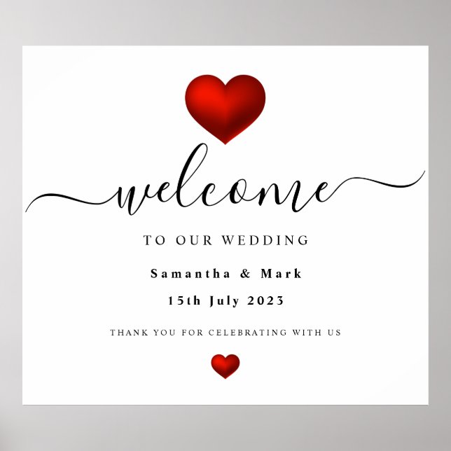 Einfache moderne Hochzeit des Roten Herzens Poster (Vorne)