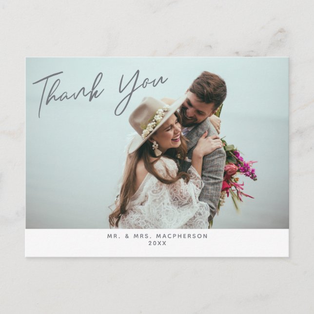 Einfache moderne Hochzeit Foto Vielen Dank Postcar Postkarte (Vorderseite)