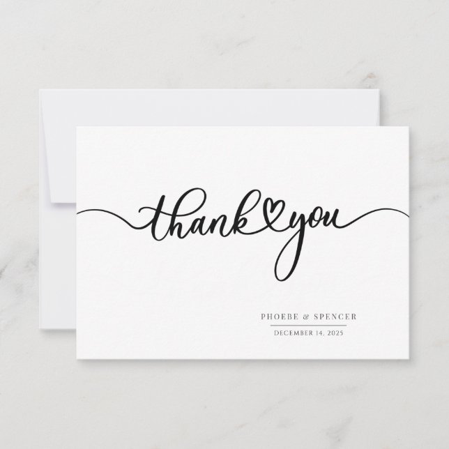 Einfache moderne Hochzeit handschriftlich Dankeskarte (Vorderseite)