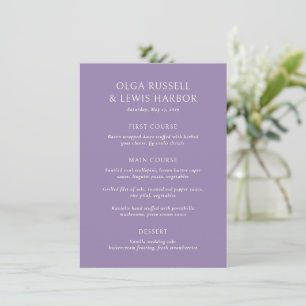 Einfache moderne Hochzeit in Lila Menükarte