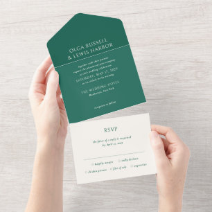 Einfache moderne Hochzeit in Smaragdgrün All In One Einladung