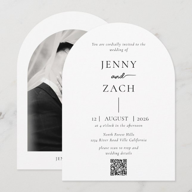 Einfache moderne Hochzeit mit QR-Code-Foto Einladung (Vorne/Hinten)