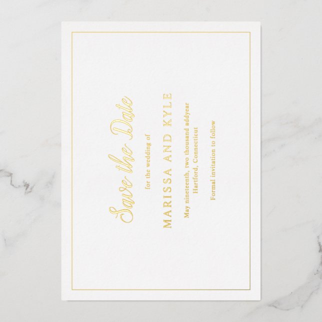 Einfache moderne Hochzeit Save the Date Folieneinladung (Vorderseite)