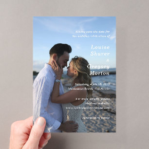 Einfache moderne Hochzeit Save the Date Fotokarte Acryleinladungen