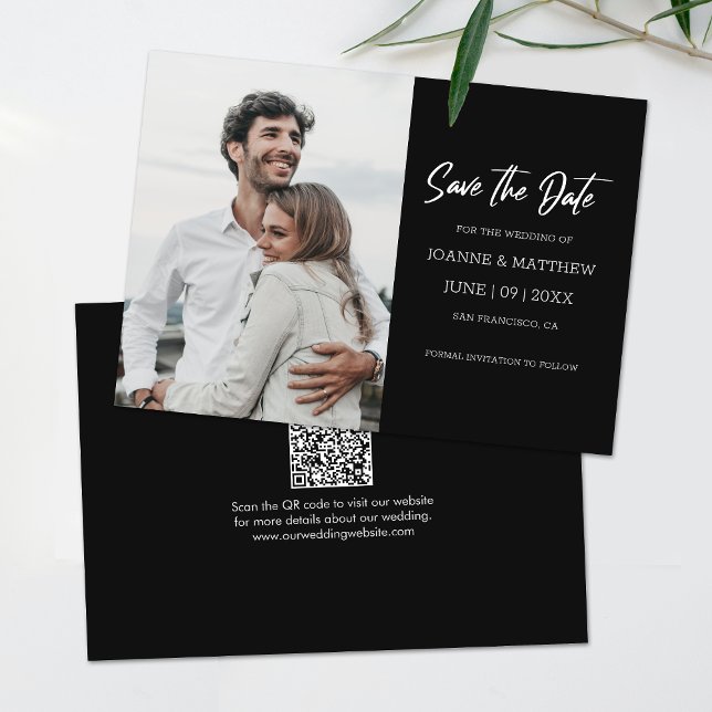 Einfache moderne Hochzeit speichert den Date QR Co Einladung (Save time and reduce wedding planning stress with this QR code Save the Date card.)