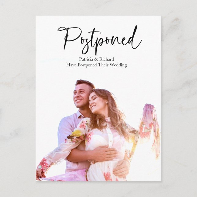 Einfache, moderne Hochzeit vertagt Ankündigung Postkarte (Vorderseite)