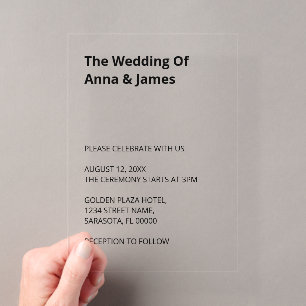 Einfache moderne Hochzeitsakryleinladung Acryleinladungen
