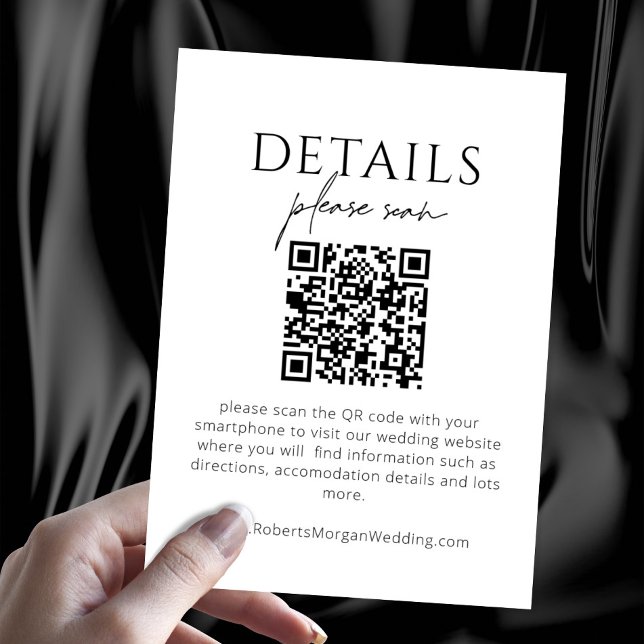 Einfache moderne Hochzeitsdetails mit QR-Code Begleitkarte (Von Creator hochgeladen)