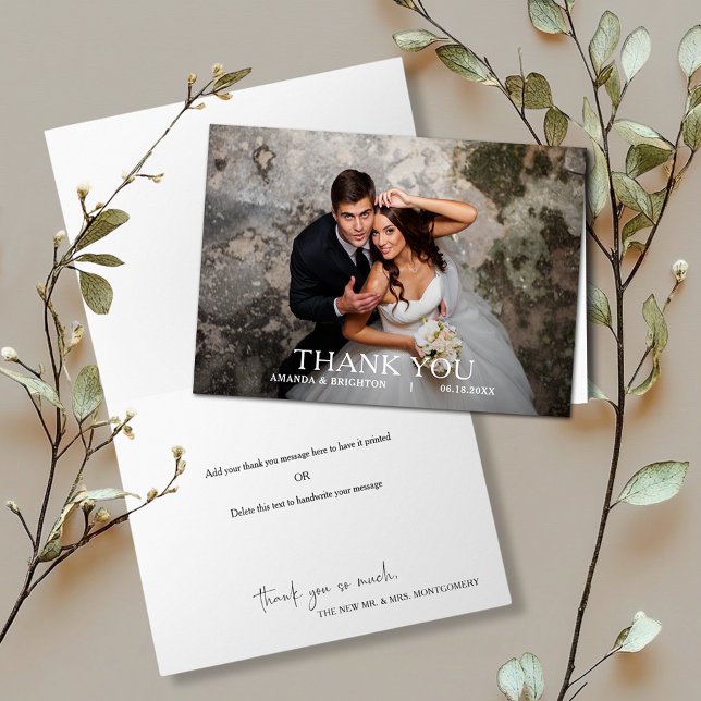 Einfache moderne Hochzeitsfoto-Dankeschön-Karte Dankeskarte (Modern simple wedding photo folded thank you notes with our message inside or leave blank)