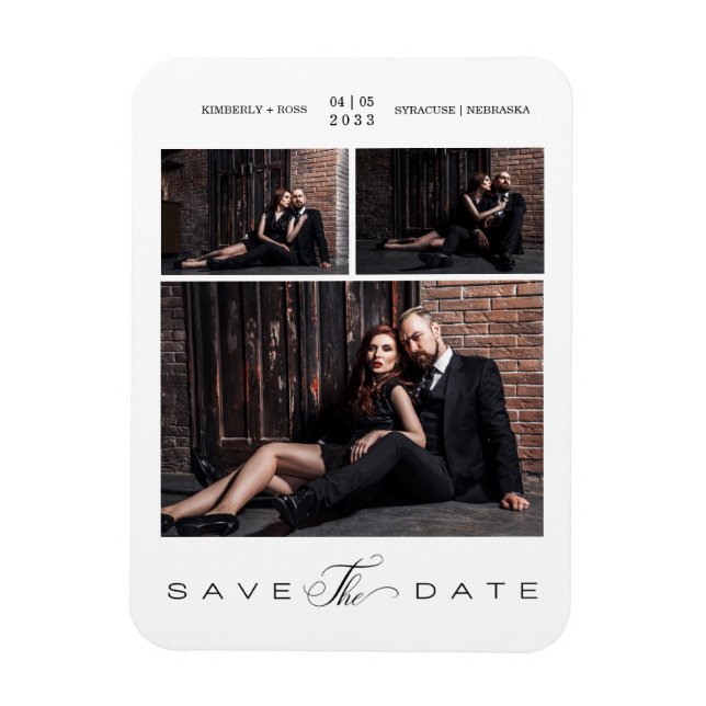 Einfache moderne Hochzeitskasse für 3 Fotos Magnet (Vertikal)