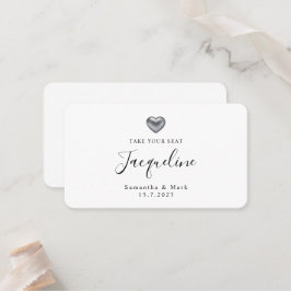 Einfache moderne Hochzeitssilber Herzflatter Platz Platzkarte