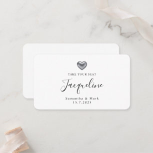 Einfache moderne Hochzeitssilber Herzflatter Platz Platzkarte