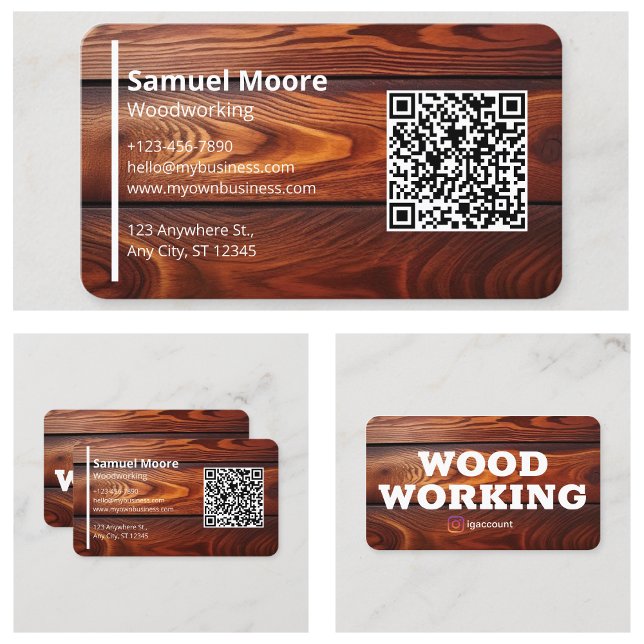 Einfache moderne Holzschnitzereien QR-Code Visitenkarte (Simple Modern Woodworking Carpenters QR Code Business Card
)