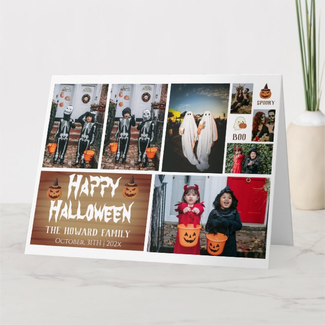 Einfache, moderne Holzspuke Halloween FotoCollage Karte (Vorderseite)