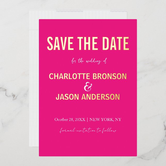 Einfache, moderne Hot Pink Save the Date Gold Folieneinladung (Briefumschlag)
